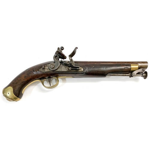 527 - AN ORDNANCE ISSUE NEW LAND PATTERN FLINTLOCK PISTOL. With a 22.5cm tapering barrel with much origina... 