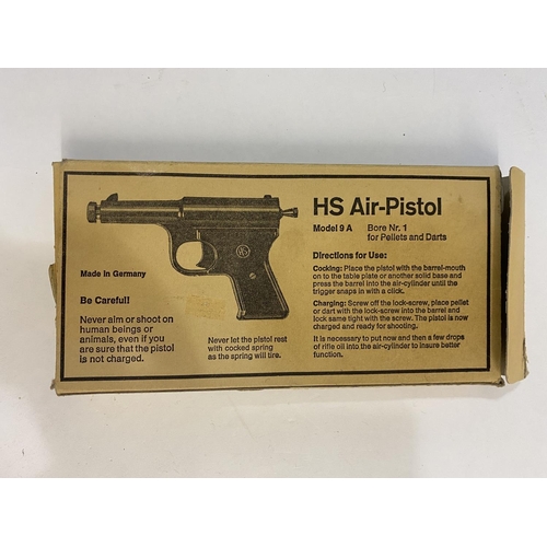 560 - AN HS MODEL 9 177 AIR PISTOL IN ORIGINAL BOX. With a compressing barrel, marked to the side 'Made in... 