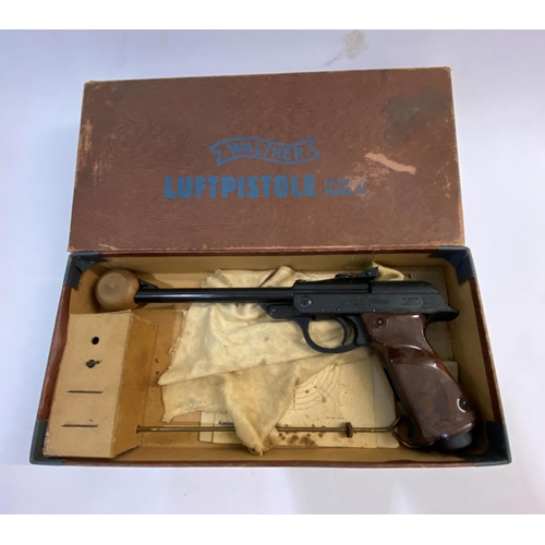 561 - A WALTHER LP53 177 AIR PISTOL IN ORIGINAL BOX WITH ACCESSORIES. With a 24cm barrel, marked to the si... 