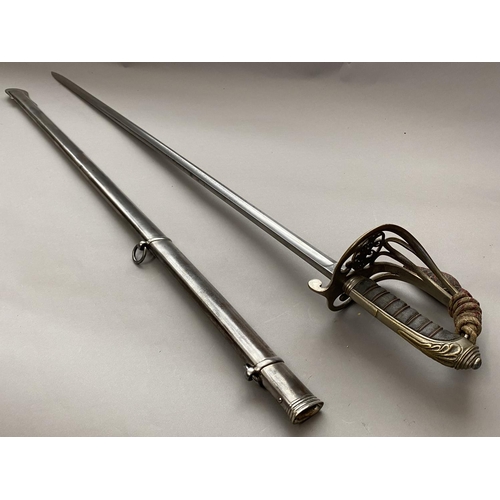 575 - AN 1845 PATTERN INFANTRY OFFICERS SWORD AND SCABBARD. With an 83cm slightly curved, pointed and full... 