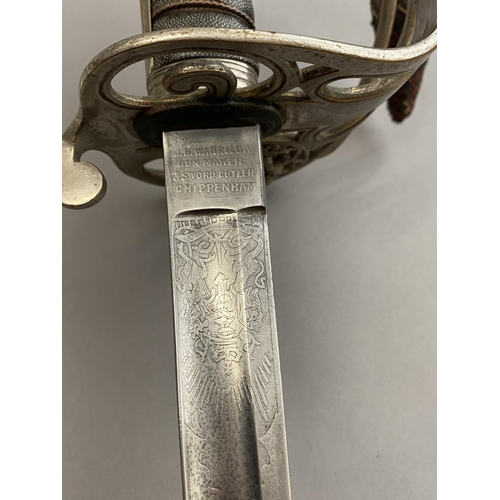 575 - AN 1845 PATTERN INFANTRY OFFICERS SWORD AND SCABBARD. With an 83cm slightly curved, pointed and full... 