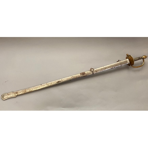 582 - A 1786 PATTERN INFANTRY SERGEANTS SWORD AND SCABBARD. With an 83cm straight pointed and fullered bla... 