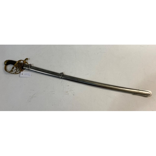 583 - AN 1822 PATTERN INFANTRY OFFICERS SWORD AND SCABBARD. With an 82cm long unmarked slightly curved pip... 