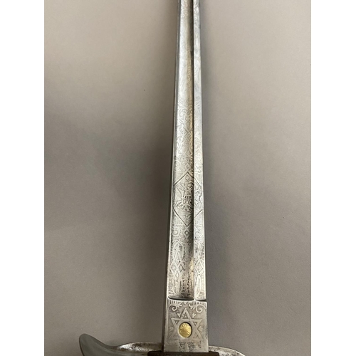 591 - AN 1897 PATTERN ROYAL ENGINEERS SWORD AND SCABBARD. With an 84cm straight, pointed and partially ful... 