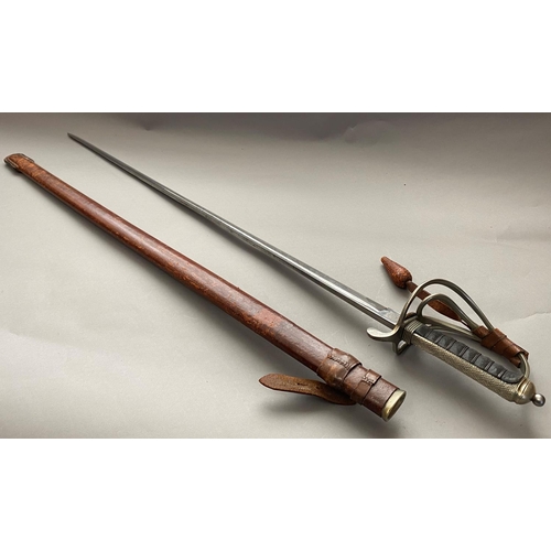 592 - A GEORGE V SWORD AND SCABBARD, POSSIBLY ROYAL ARTILLERY OFFICERS. With an 89cm straight pointed and ... 