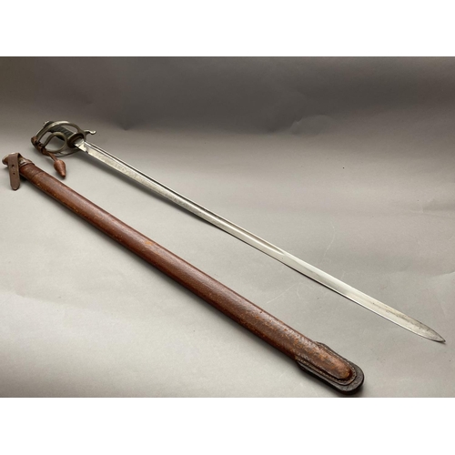 592 - A GEORGE V SWORD AND SCABBARD, POSSIBLY ROYAL ARTILLERY OFFICERS. With an 89cm straight pointed and ... 