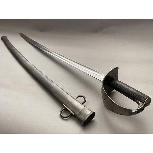 594 - AN 1885 PATTERN TROOPERS CAVALRY SWORD AND SCABBARD. With an 87cm curved pointed and fullered blade ... 