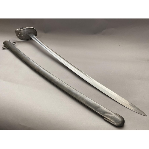 594 - AN 1885 PATTERN TROOPERS CAVALRY SWORD AND SCABBARD. With an 87cm curved pointed and fullered blade ... 