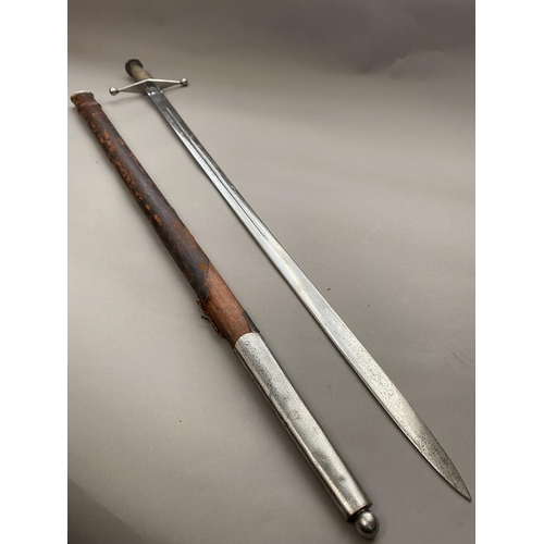 596 - A LATE VICTORIAN SEAFORTH HIGHLANDERS CROSS-HILTED BROADSWORD AND SCABBARD. With an 84cm tapering po... 