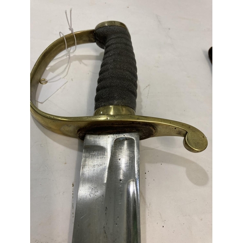 597 - A MID 19TH CENTURY POLICE OR CUSTOMS OFFICERS SWORD. With an unmarked 59cm Cutlass form blade with d... 