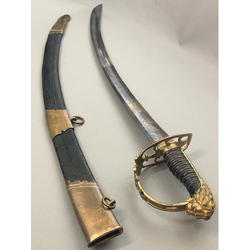 604 - AN 1803 REGULATION LIGHT COMPANY INFANTRY SABRE AND SCABBARD. With an 82cm curved partially fullered... 