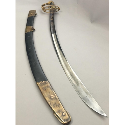 604 - AN 1803 REGULATION LIGHT COMPANY INFANTRY SABRE AND SCABBARD. With an 82cm curved partially fullered... 