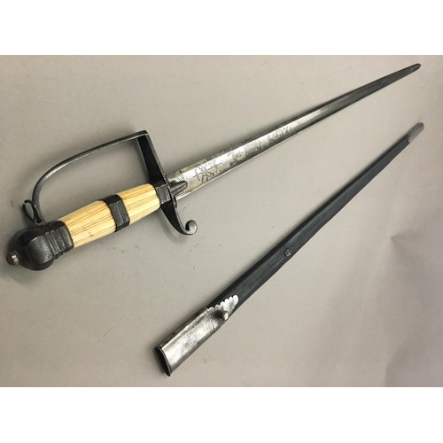 605 - A 1786 PATTERN INFANTRY OFFICER'S SPADROON AND SCABBARD. With an 82cm pointed fullered blade engrave... 