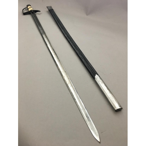 605 - A 1786 PATTERN INFANTRY OFFICER'S SPADROON AND SCABBARD. With an 82cm pointed fullered blade engrave... 