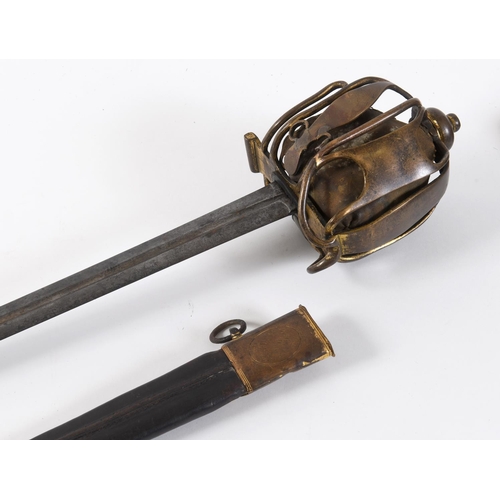 608 - A 1798 PATTERN OFFICERS HIGHLAND BASKET HILTED BROADSWORD. With an 81cm pointed, double sided and pa... 