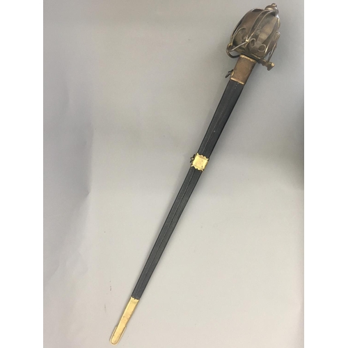 608 - A 1798 PATTERN OFFICERS HIGHLAND BASKET HILTED BROADSWORD. With an 81cm pointed, double sided and pa... 