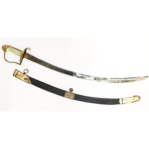 613 - A GRENADIER COMPANY STIRRUP HILT SABRE. With a 76cm curved, pointed and fullered blade decorated in ... 