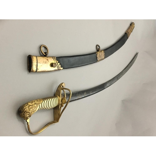 613 - A GRENADIER COMPANY STIRRUP HILT SABRE. With a 76cm curved, pointed and fullered blade decorated in ... 