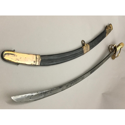 613 - A GRENADIER COMPANY STIRRUP HILT SABRE. With a 76cm curved, pointed and fullered blade decorated in ... 