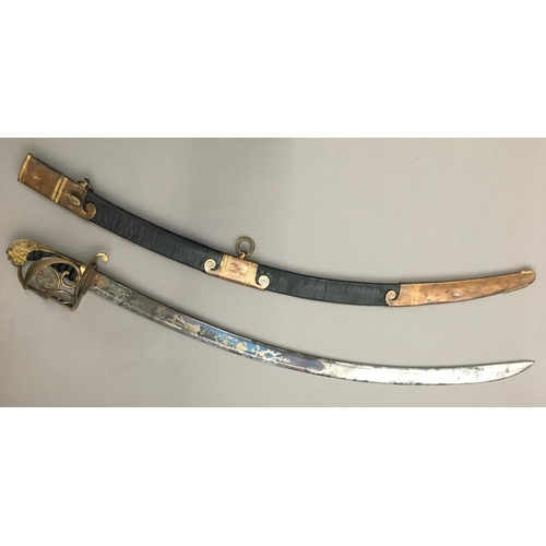 615 - AN UNUSUAL VARIANT 1803 LIGHT COMPANY SABRE. With a broad 75cm curved single sided blade with shallo... 