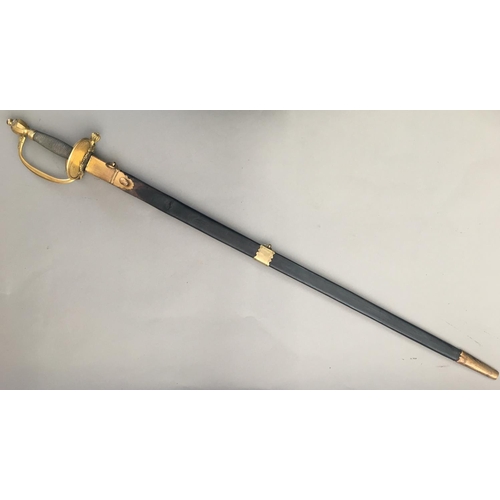 616 - A 1796 PATTERN INFANTRY OFFICERS SPADROON AND SCABBARD. With an 82cm tapering pointed and gently ful... 