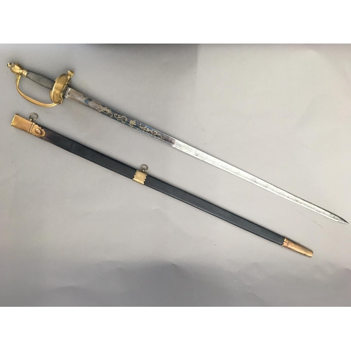 616 - A 1796 PATTERN INFANTRY OFFICERS SPADROON AND SCABBARD. With an 82cm tapering pointed and gently ful... 