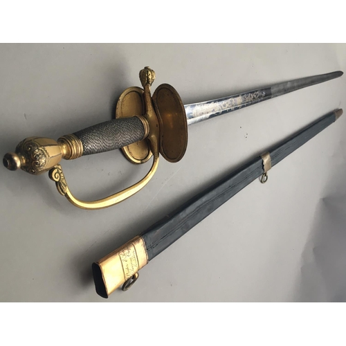 616 - A 1796 PATTERN INFANTRY OFFICERS SPADROON AND SCABBARD. With an 82cm tapering pointed and gently ful... 