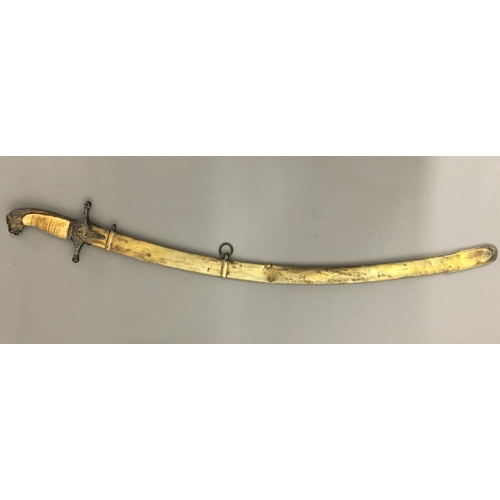 627 - A 19TH CENTURY TURKISH MAMELUKE SWORD AND SCABBARD. The 67cm curved and fullered blade with a sharpe... 