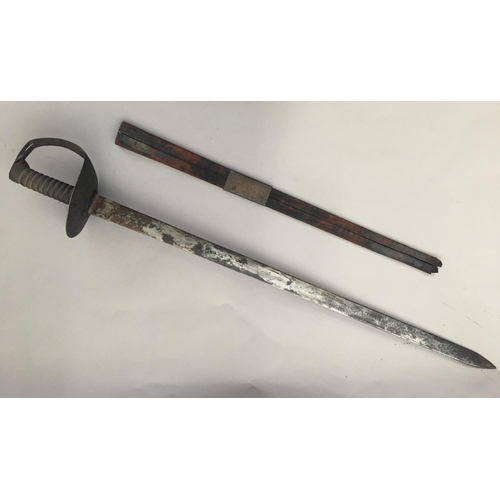 652 - A HEAVY CAVALRY STYLE SWORD, POSSIBLY INDIAN MANUFACTURE. With 73cm straight pointed blade, cast han... 