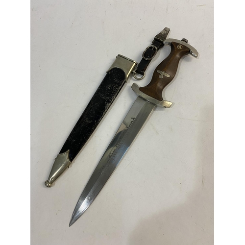 660 - A SECOND WORLD WAR GERMAN SA DAGGER. A Second World War or later SA Dagger, with a 22 cm RZM pointed... 