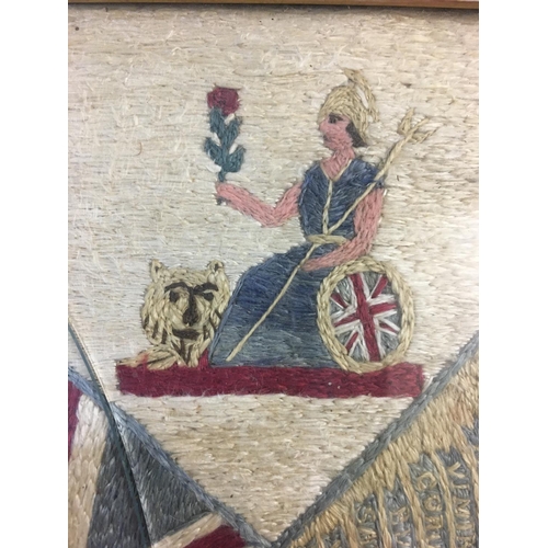 685 - AN EAST NORFOLK REGIMENT WOOLWORK PANEL. A Victorian woolwork panel with a seated figure of Britanni... 