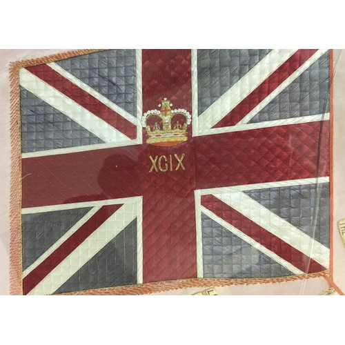 689 - A WILTSHIRE REGIMENT NEEDLEWORK PANEL. A finely worked needlework panel with crossed Colours beneath... 