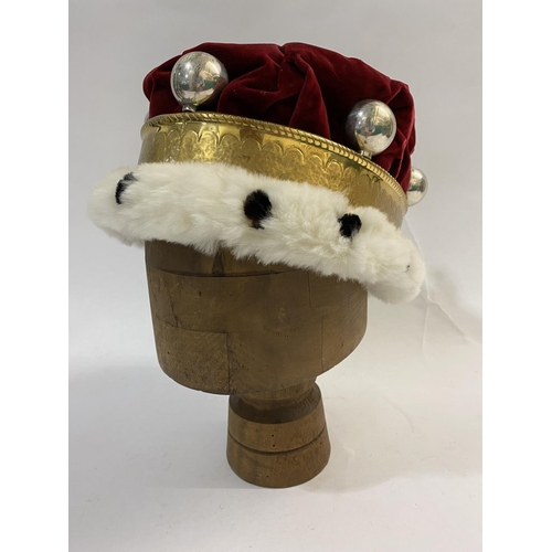 697 - A SET OF RED VELVET ROBES AND CORONET WORN BY A LORD AT THE CORONATION. The Coronet with six silver ... 