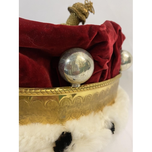 697 - A SET OF RED VELVET ROBES AND CORONET WORN BY A LORD AT THE CORONATION. The Coronet with six silver ... 