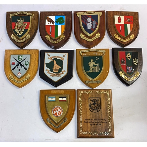 722 - A COLLECTION OF TEN MILITARY PRESENTATION SHIELDS. 11 shields to include examples from 'The Weapons ... 