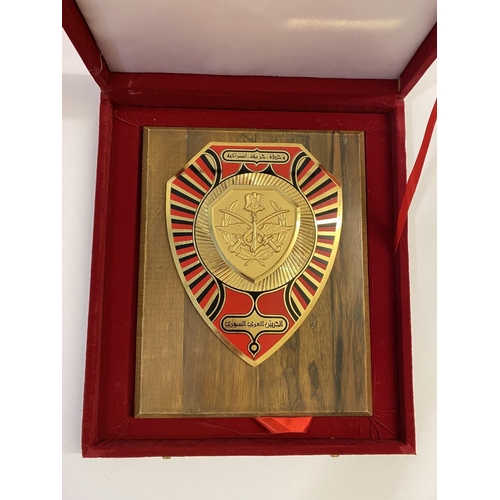 728 - TWO LARGE PRESENTATION MILITARY SHIELDS. A presentation shield for the Military Attache Association ... 