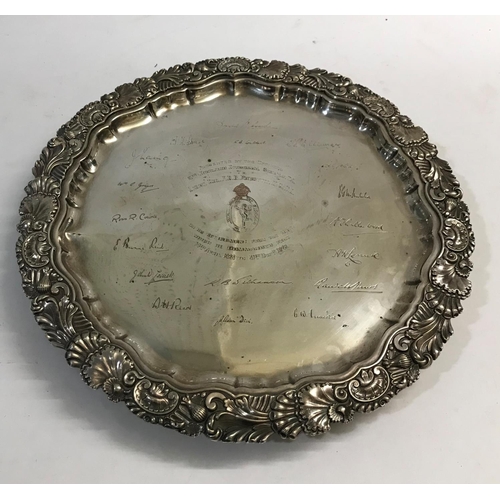 730 - A ROYAL CORPS OF SIGNALS PRESENTATION SALVER. A Victorian style silver plate on copper presentation ... 