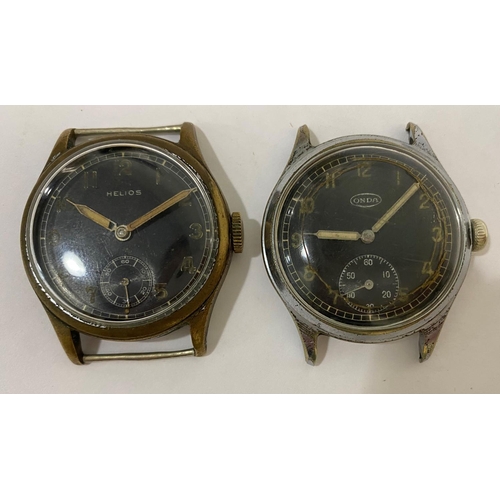 732 - TWO SECOND WORLD WAR MILITARY WRIST WATCHES. A German military wristwatch by Helios with black dial ... 