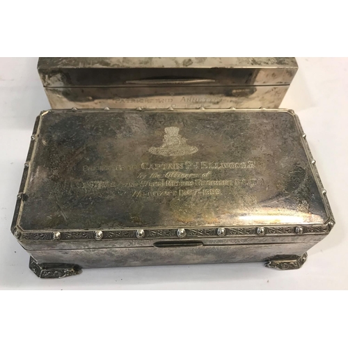 750 - A ROYAL ARTILLERY PRESENTATION SILVER CIGARETTE BOX AND ANOTHER. A silver cigarette, the lid engrave... 