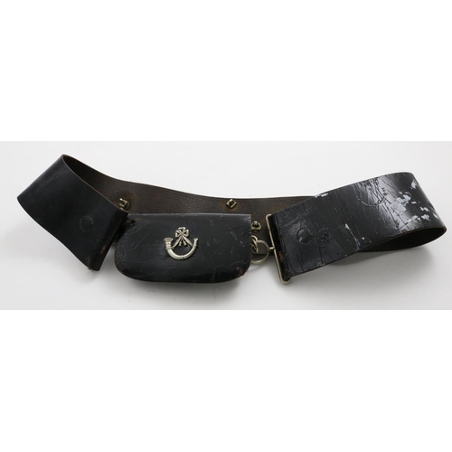 752 - A TOWER HAMLETS RIFLES SHOULDER BELT. A black leather shoulder belt and pouch, the pouch mounted wit... 