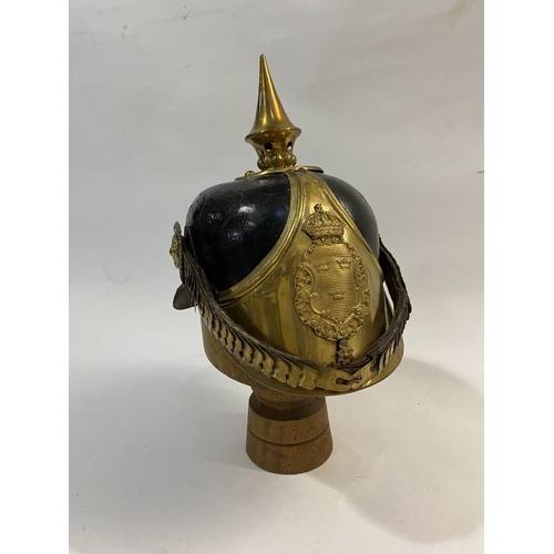 757 - A 19TH CENTURY SWEDISH INFANTRY OFFICERS PICKELHAUBE. A lacquered black leather Swedish Infantry Off... 