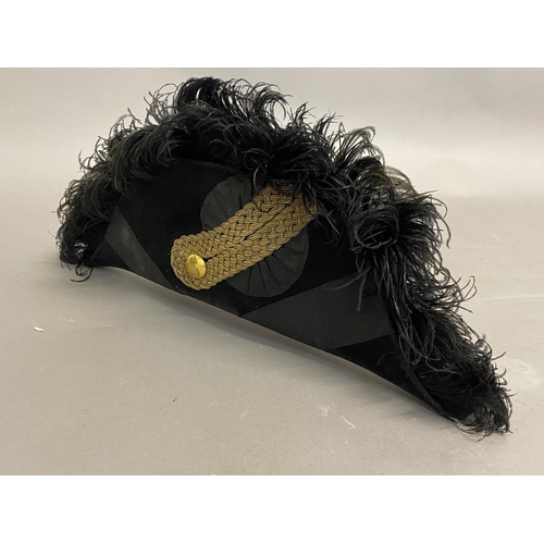 772 - A FOLDING BLACK SILK AND BRAID ROYAL NAVY STYLE BICORN HAT. The folding hat with an elaborate black ... 