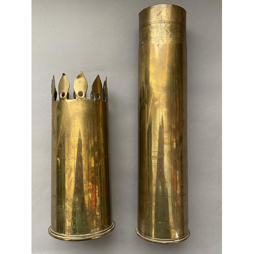 783 - FIRST WORLD WAR TRECH ART/PRISONER WORK SHELL CASE. A brass shell case with decorative pierced and s... 