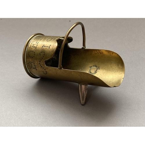 785 - A BOER WAR TRENCH ART SCUTTLE. A small scuttle formed from a brass shell, 4.2cm wide at the base, th... 