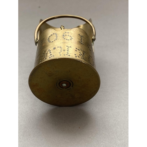 785 - A BOER WAR TRENCH ART SCUTTLE. A small scuttle formed from a brass shell, 4.2cm wide at the base, th... 