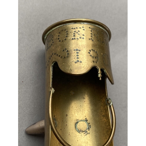 785 - A BOER WAR TRENCH ART SCUTTLE. A small scuttle formed from a brass shell, 4.2cm wide at the base, th... 