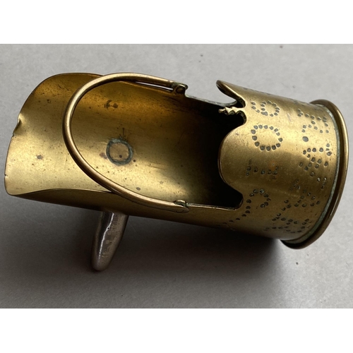 785 - A BOER WAR TRENCH ART SCUTTLE. A small scuttle formed from a brass shell, 4.2cm wide at the base, th... 