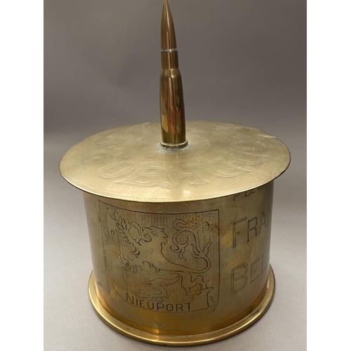 786 - FIRST WORLD WAR TRENCH ART. A shell engraved with a crown and 'Royal Engineers France 1918, with fla... 