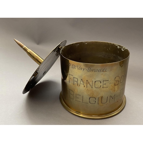 786 - FIRST WORLD WAR TRENCH ART. A shell engraved with a crown and 'Royal Engineers France 1918, with fla... 