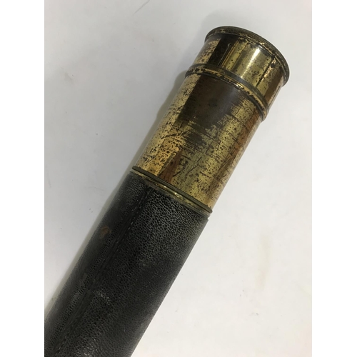 812 - A DOLLOND SINGLE DRAW TELESCOPE. The leather covered body with extensions to either end, engraved 'D... 